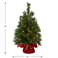Clearance 2 ft. Pre-Lit Majestic Fir Tree with LED Lights, Red Base Tabletop|Pre-Lit