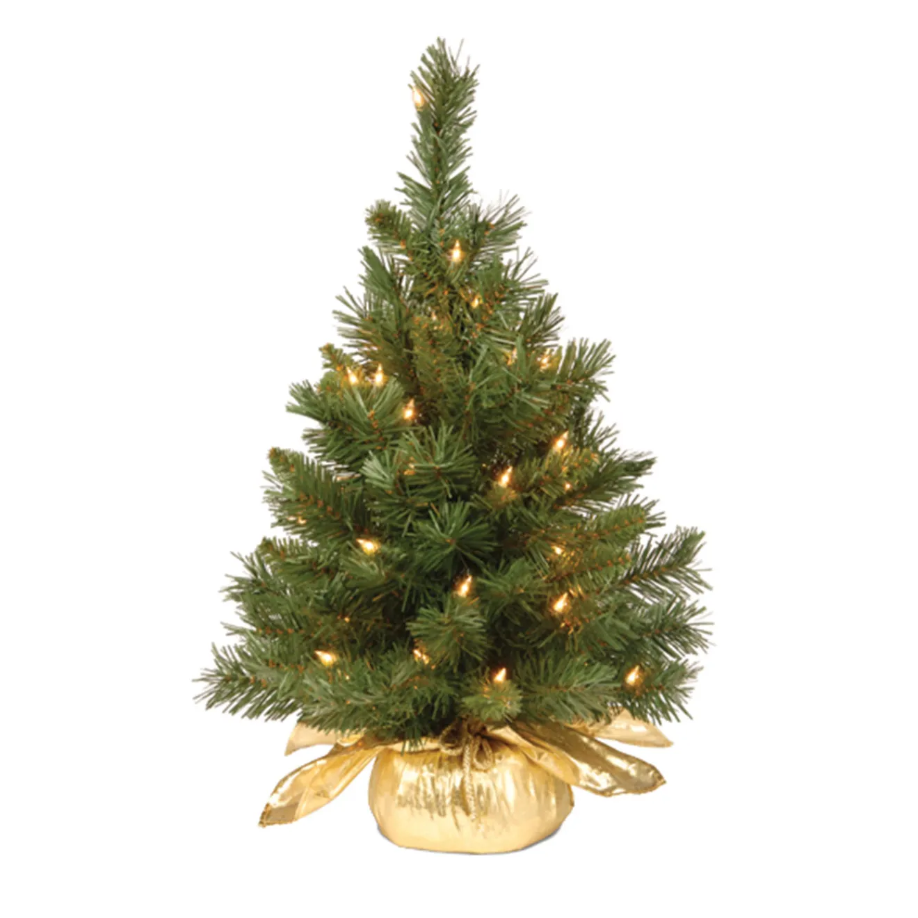 New 2 ft. Pre-Lit Majestic Fir Tree with Clear Lights, Gold Base Tabletop|Pre-Lit