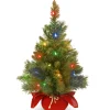 New 2 ft. Pre-Lit Majestic Fir Tree with Multicolor LED Lights, Red Base Tabletop|Pre-Lit