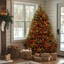 Sale 7.5 ft. Pre-Lit Natural Fraser Fir Tree with Multicolor Lights Medium|Pre-Lit