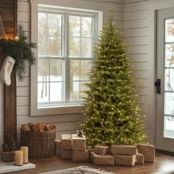 Discount 6.5 ft. Pre-Lit Nordic Spruce Slim Tree with Clear Lights Slim|Pre-Lit