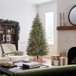 Online 7.5 ft. Pre-Lit Nordic Spruce Slim Tree with Clear Lights Slim|Pre-Lit