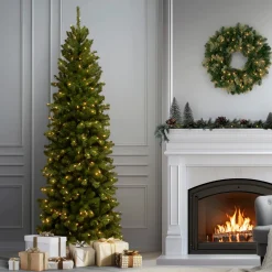 Discount 6.5 ft. Pre-Lit North Valley Spruce Pencil Slim Tree with Clear Lights Pencil Slim|Pre-Lit