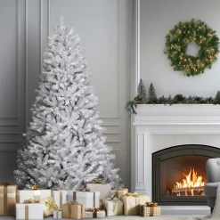 7.5 ft. Pre-Lit North Valley Spruce White Tree with Clear Lights Full|Pre-Lit