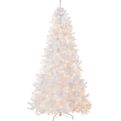 7.5 ft. Pre-Lit North Valley Spruce White Tree with Clear Lights Full|Pre-Lit