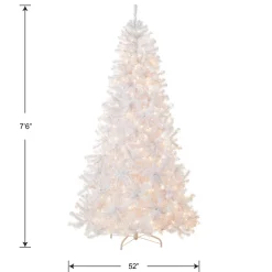 7.5 ft. Pre-Lit North Valley Spruce White Tree with Clear Lights Full|Pre-Lit