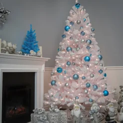 Outlet 9 ft. Pre-Lit North Valley Spruce White Tree with Clear Lights Full|Pre-Lit