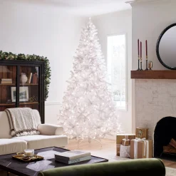Outlet 9 ft. Pre-Lit North Valley Spruce White Tree with Clear Lights Full|Pre-Lit
