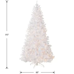 Outlet 9 ft. Pre-Lit North Valley Spruce White Tree with Clear Lights Full|Pre-Lit