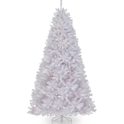 Outlet 9 ft. Pre-Lit North Valley Spruce White Tree with Clear Lights Full|Pre-Lit
