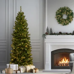 Hot 6 ft. Pre-Lit North Valley Spruce Pencil Slim Tree with Clear Lights Pencil Slim|Pre-Lit