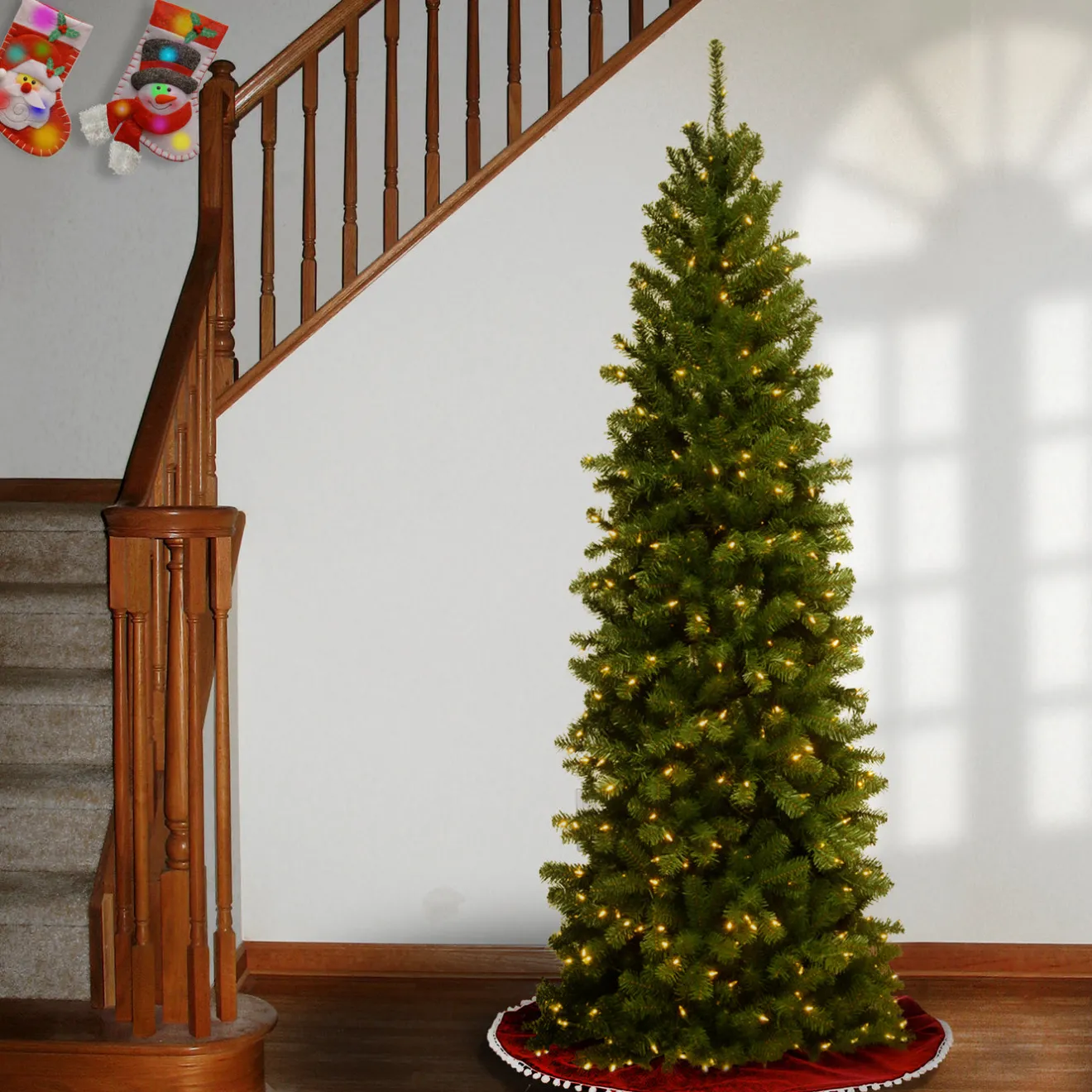 Hot 6 ft. Pre-Lit North Valley Spruce Pencil Slim Tree with Clear Lights Pencil Slim|Pre-Lit