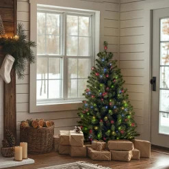 Online 4.5 ft. Pre-Lit North Valley Spruce Tree with Multicolor Lights Full|Pre-Lit