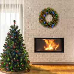 Online 4.5 ft. Pre-Lit North Valley Spruce Tree with Multicolor Lights Full|Pre-Lit