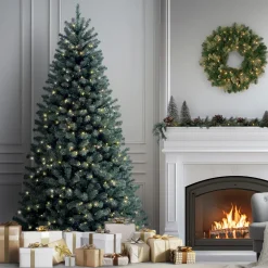 Sale 7.5 ft. Pre-Lit North Valley Spruce Blue Tree with Clear Lights Full|Pre-Lit