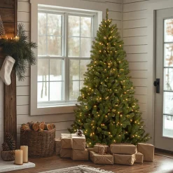 Clearance 7.5 ft. Pre-Lit North Valley Spruce Tree with Clear Lights Full|Pre-Lit