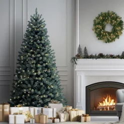 New 6.5 ft. Pre-Lit North Valley Spruce Blue Tree with Clear Lights Full|Pre-Lit