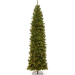 Online 10 ft. Pre-Lit North Valley Spruce Pencil Slim Tree with Clear Lights Pencil Slim|Pre-Lit