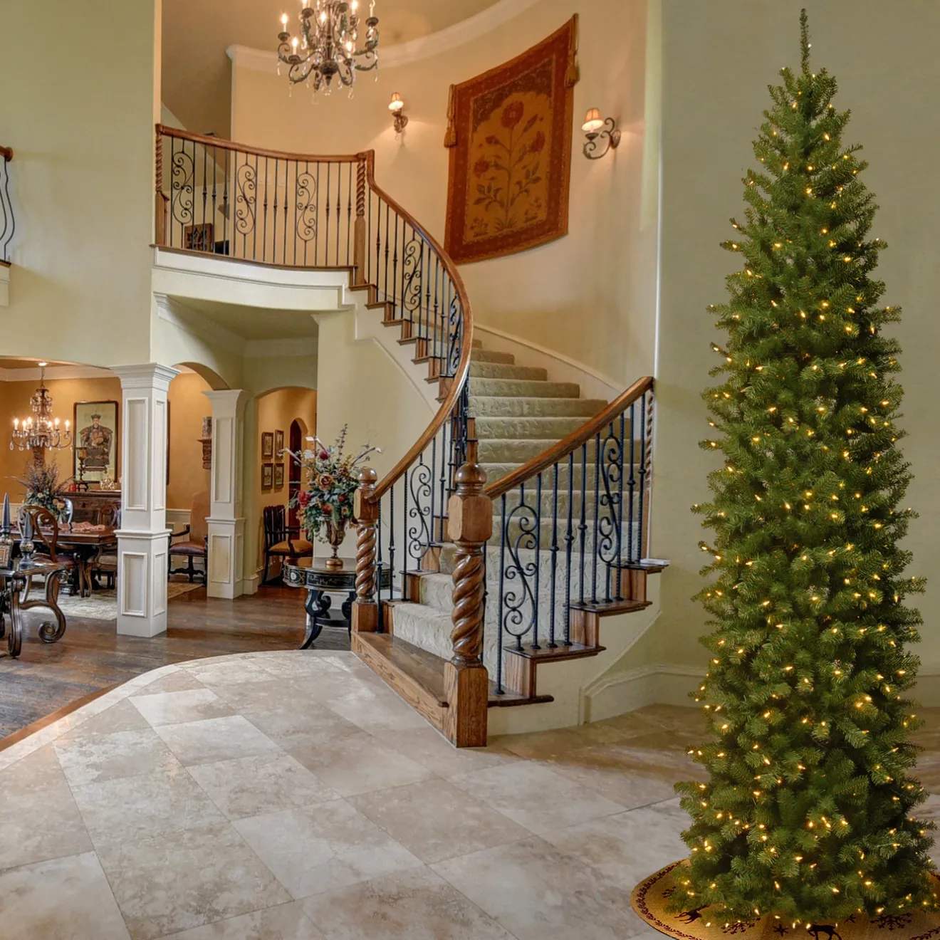 Online 10 ft. Pre-Lit North Valley Spruce Pencil Slim Tree with Clear Lights Pencil Slim|Pre-Lit