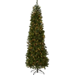 Online 7.5 ft. Pre-Lit North Valley Spruce Pencil Slim Tree with Clear Lights Full|Pre-Lit