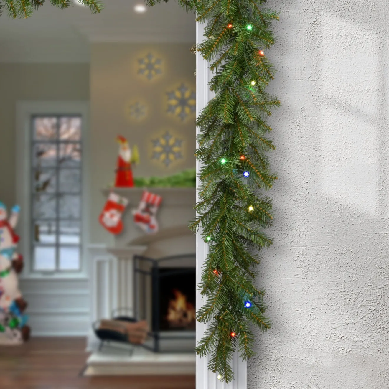 New 9 ft. Pre-Lit Norwood Fir Garland with Battery Operated Multicolor LED Lights Pre-Lit Christmas Garlands|7-10 Feet Christmas Garlands