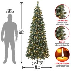 Best 7.5 ft. Pre-Lit Oakley Hills Slim Tree with LED Lights Slim|Pre-Lit