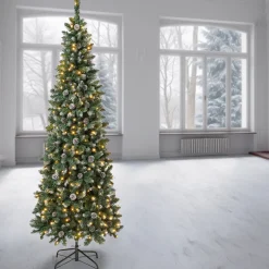 Best 7.5 ft. Pre-Lit Oakley Hills Slim Tree with LED Lights Slim|Pre-Lit