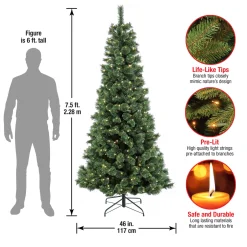 Discount 7.5 ft. Pre-Lit Pilchuck Pine Tree with LED Lights Pre-Lit|Slim