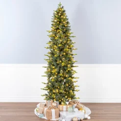Sale 7.5 ft. Pre-Lit Prancer Fir Pencil Slim Tree with Clear Lights Slim|7 To 7.5 Feet