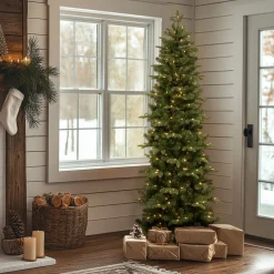 Clearance 6.5 ft. Pre-Lit Prescott Pencil Slim Tree with Clear Lights Pencil Slim|Pre-Lit