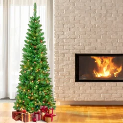 Clearance 7.5 ft. Pre-Lit Rowan Pencil Slim Tree with Multicolor Lights Slim|Pre-Lit