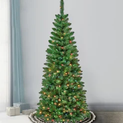 Discount 6 ft. Pre-Lit Rowan Slim Tree with Multicolor Lights Pencil Slim|Pre-Lit