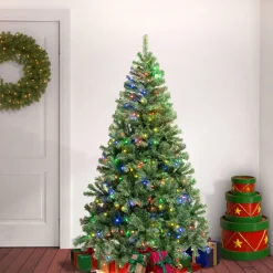 Clearance 6 ft. Pre-Lit Sagamore Tree with Multi LED Lights Full|Pre-Lit