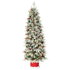 Outlet 5 ft. Pre-Lit Snowberry Pine Half Tree with Clear Lights Slim|5 To 5.5 Feet