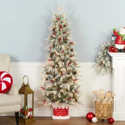 Outlet 5 ft. Pre-Lit Snowberry Pine Half Tree with Clear Lights Slim|5 To 5.5 Feet