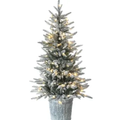 4.5 ft. Pre-Lit Snowy Alpine Fir Tree with LED Lights Slim|Pre-Lit