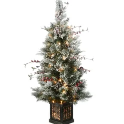 Online 4 ft. Pre-Lit Snowy Bedford Pine Tree with Clear Lights Pre-Lit|Entrance