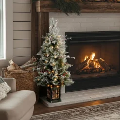 Online 4 ft. Pre-Lit Snowy Bedford Pine Tree with Clear Lights Pre-Lit|Entrance