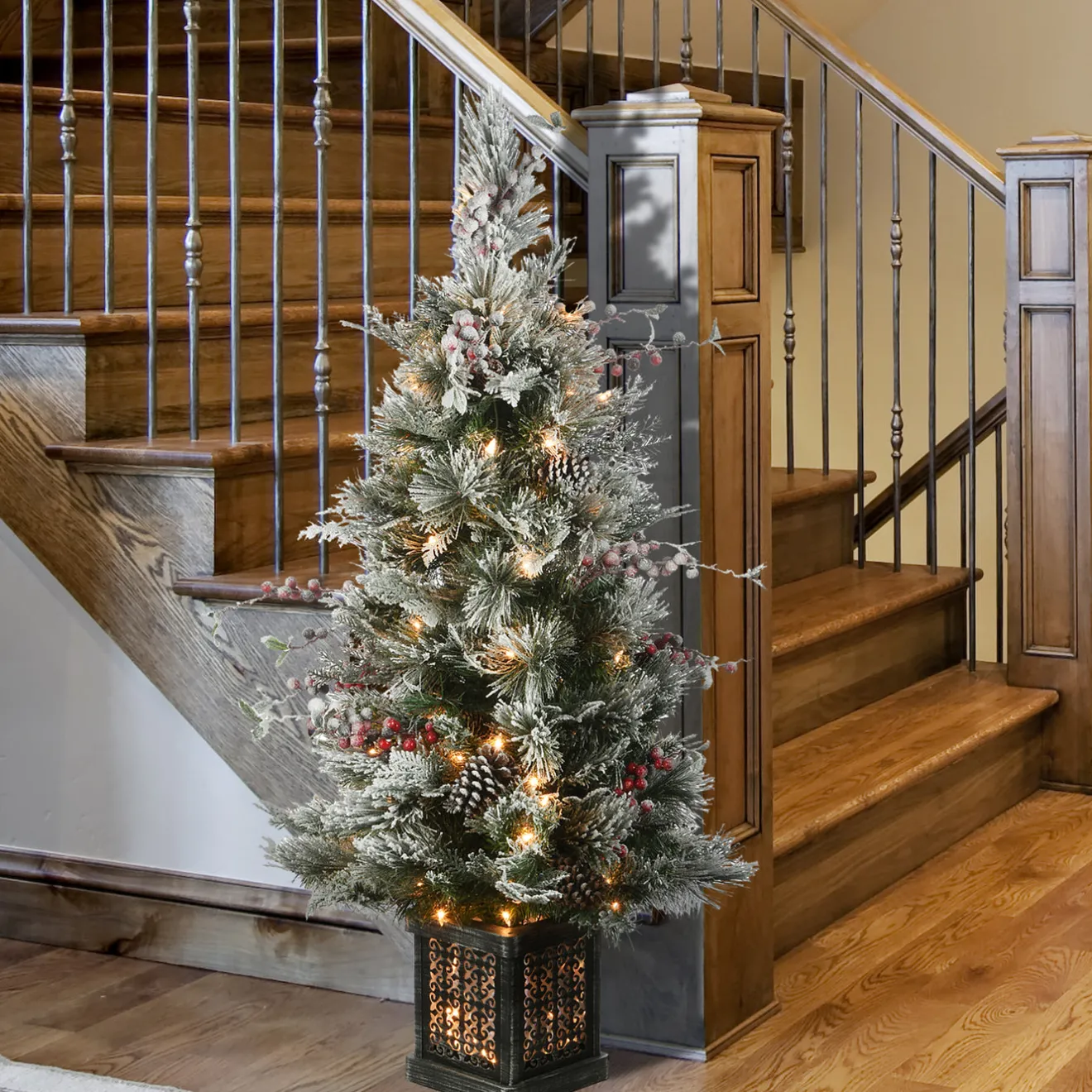 Online 4 ft. Pre-Lit Snowy Bedford Pine Tree with Clear Lights Pre-Lit|Entrance