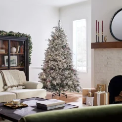Online 7.5 ft. Pre-Lit Snowy Bedford Pine Tree with Clear Lights Full|Pre-Lit