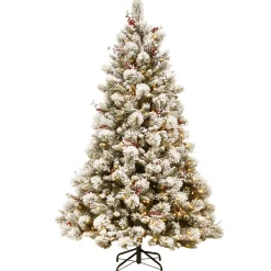Online 7.5 ft. Pre-Lit Snowy Bedford Pine Tree with Clear Lights Full|Pre-Lit