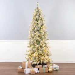 7.5 ft. Pre-Lit Snowy Bottle Brush Slim Tree with Clear Lights Slim|7 To 7.5 Feet