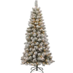 Sale 7.5 ft. Pre-Lit Snowy Bristle Pine Slim Tree with Clear Lights Slim|Pre-Lit