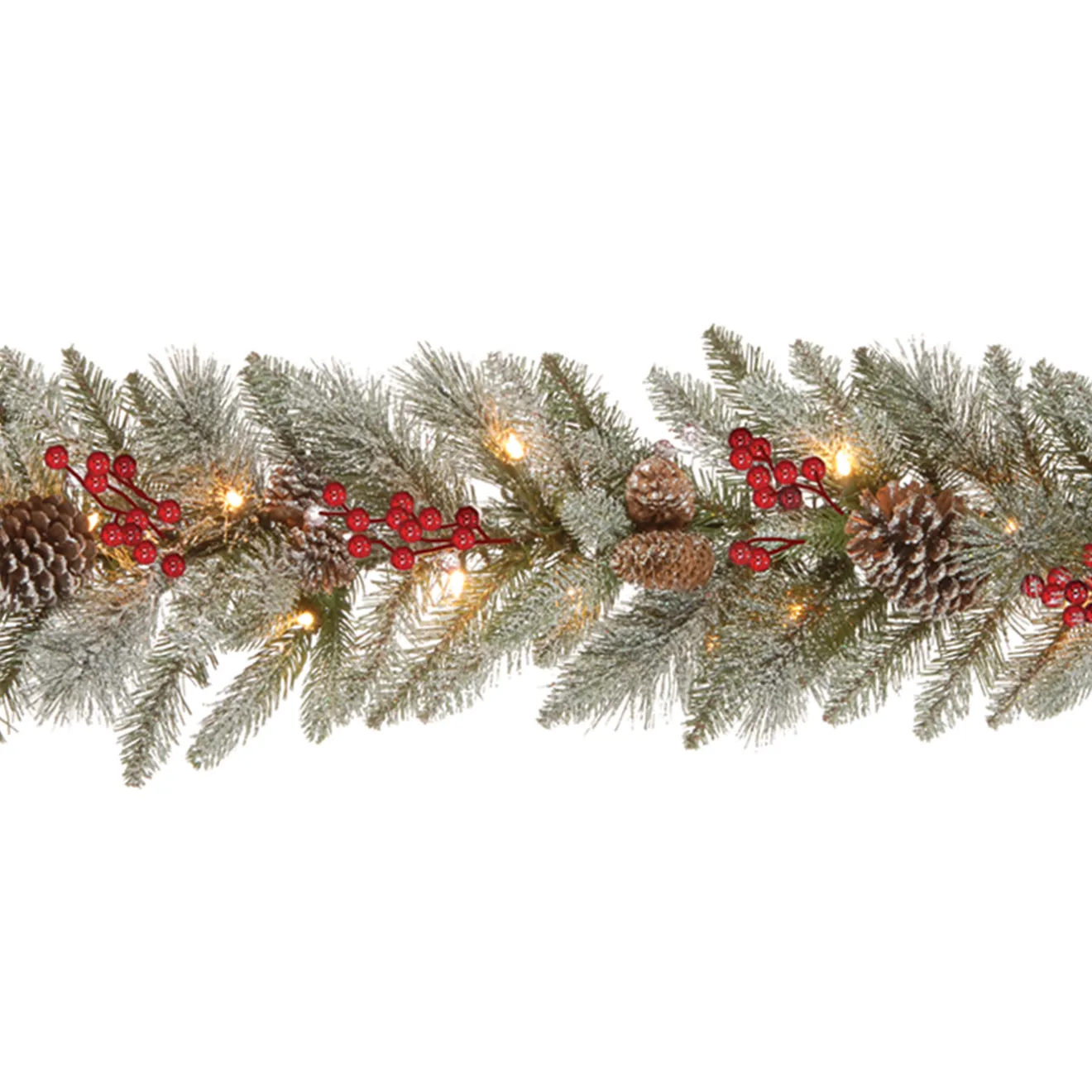 Sale 9 ft. Pre-Lit Snowy Bristle Berry Garland with Clear Lights Pre-Lit Christmas Garlands|7-10 Feet Christmas Garlands