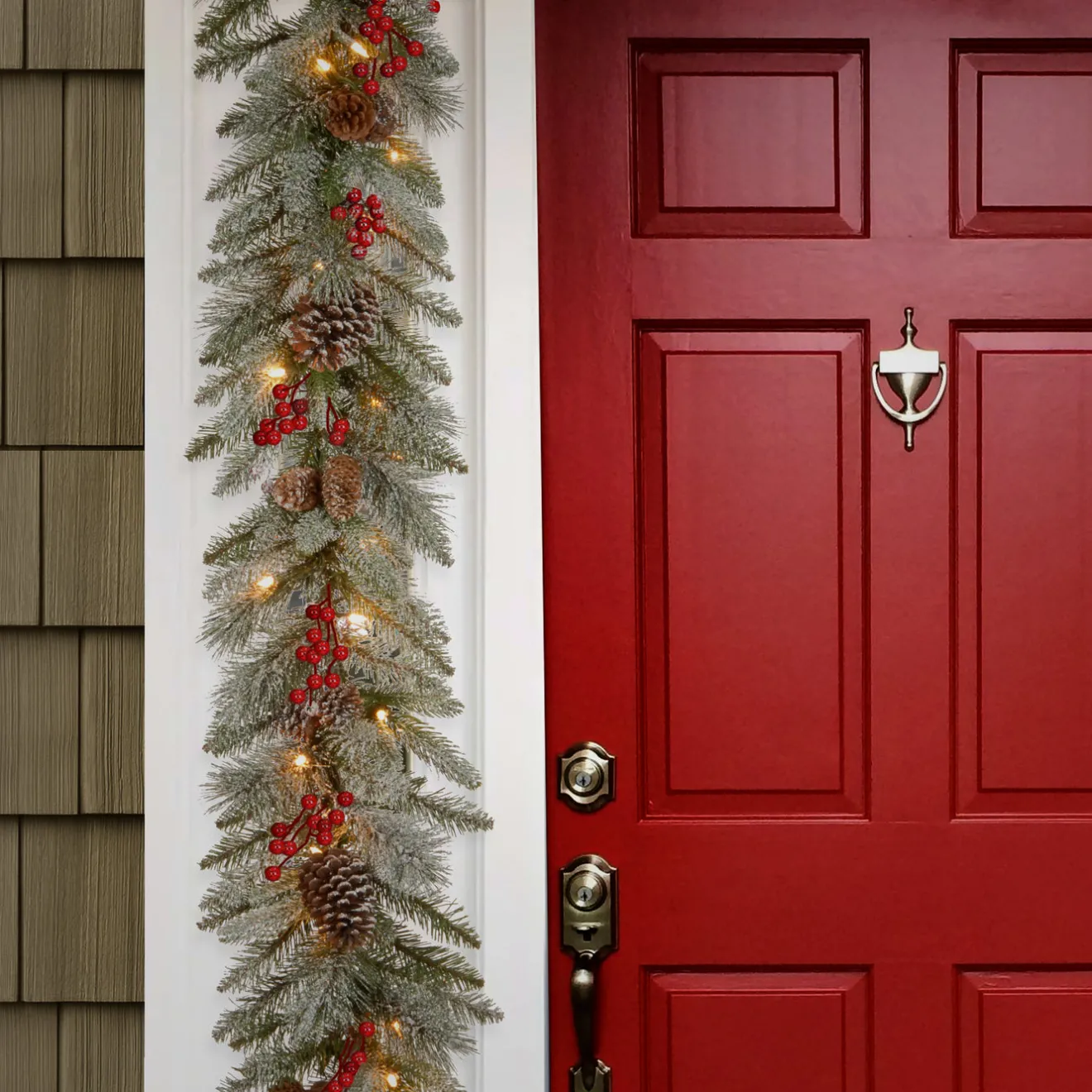 Sale 9 ft. Pre-Lit Snowy Bristle Berry Garland with Clear Lights Pre-Lit Christmas Garlands|7-10 Feet Christmas Garlands