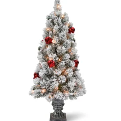 Discount 4 ft. Pre-Lit Snowy Bristle Pine Tree with Clear Lights Full|Pre-Lit