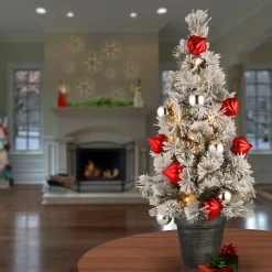 Sale 2 ft. Pre-Lit Snowy Bristle Pine Tree with LED Lights Pre-Lit|Slim