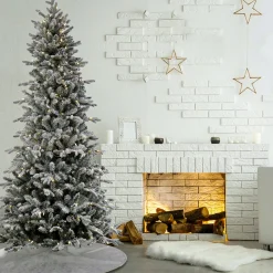 Discount 7 ft. Pre-Lit Snowy Calton Pine Tree with LED Lights Full|Pre-Lit