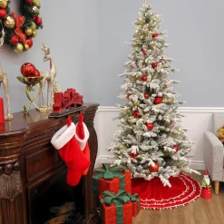 Discount 7 ft. Pre-Lit Snowy Calton Pine Tree with LED Lights Full|Pre-Lit