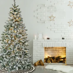 Clearance 6.5 ft. Pre-Lit Snowy Chatham Slim Tree with Warm White LED Lights Pre-Lit|Slim
